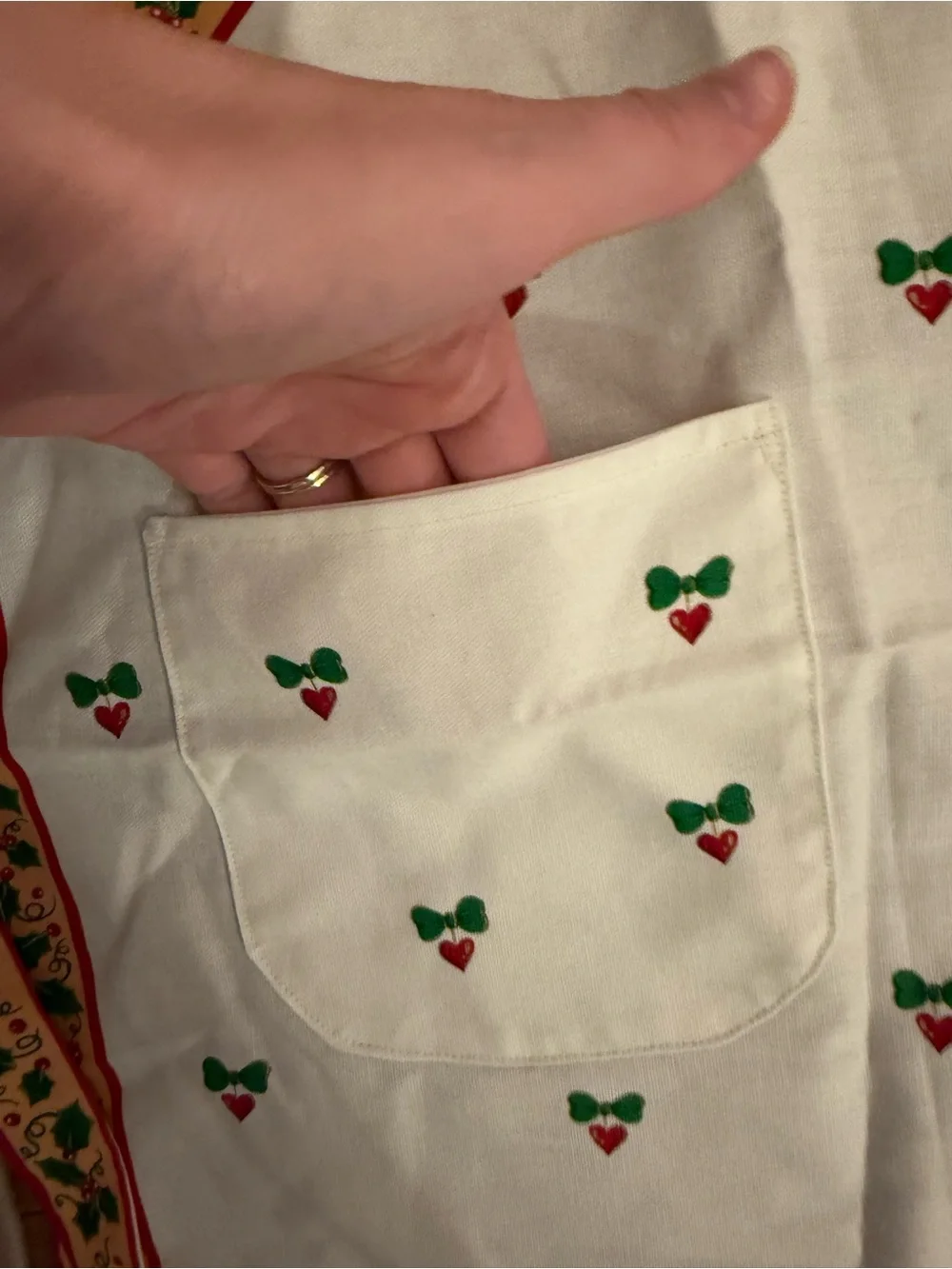 Handmade Christmas Bears Tie Back Apron Holiday Teddy Bears Pointsetta Apron